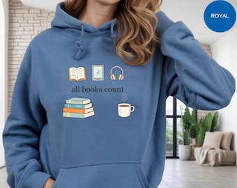 Bluza z kapturem All Books Count, bluza z kapturem dla miłośników książek, bluza z kapturem dla czytelników, prezent dla miłośników książek, bluza z kapturem do czytania dla bibliofilów