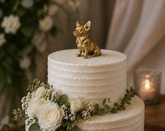 Cake Topper | Golden Corgi Figurine |  Modern Dog Statue