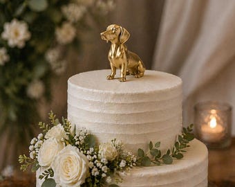 Cake Topper | Golden Dachshund Figurine |  Modern Dog Statue