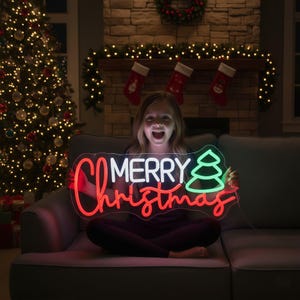 Merry Christmas Neon Sign,Festive Holiday LED Light,Christmas Tree Wall Decor,Christmas LED Neon Light,Christmas Neon Sign,Holiday Home Gift