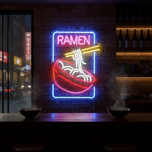 Enseigne néon ramen cyberpunk, lumières de magasin de ramen, lumières LED pour bol de nouilles japonaises, décoration de chambre anime, art mural de cuisine, signalisation d'entreprise de restaurant