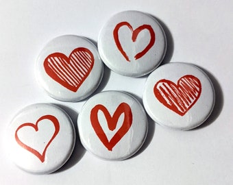 Red Hearts | Pin Badges 5-Pack set | Small 1 inch pin