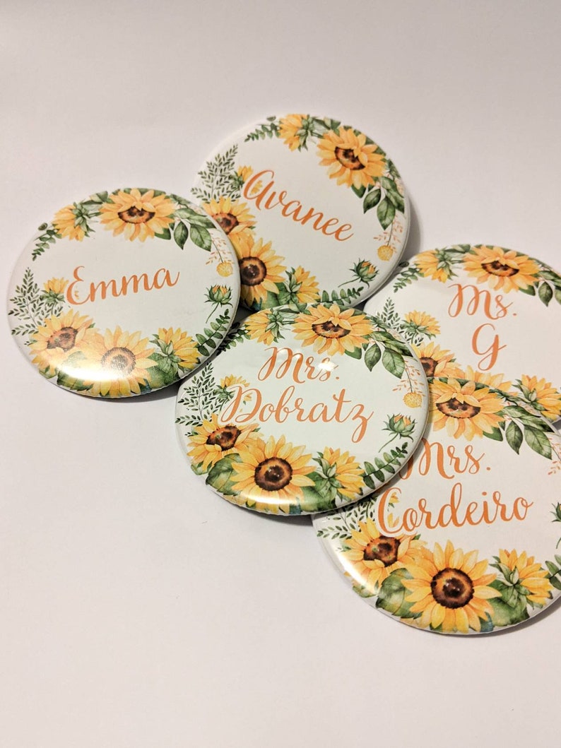 Large Flower Wreath Custom Name Pins 2.25 inch Pinback Buttons, Magnets, Mirror image 5