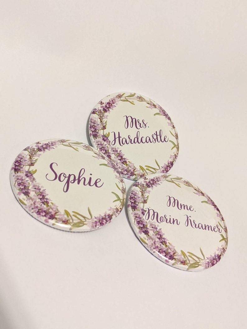 Large Flower Wreath Custom Name Pins 2.25 inch Pinback Buttons, Magnets, Mirror image 4