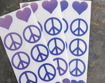 Peace & Love Stickers - Holographic Colour Shifting Vinyl - Hippie Peace Sign, Laptop Retro decals, Car Windows