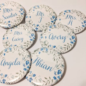 Large Flower Wreath Custom Name Pins 2.25 inch Pinback Buttons, Magnets, Mirror image 2