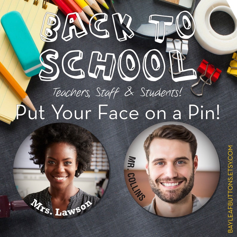 Face Pins Back to School Teachers 2.25 Inch image 1