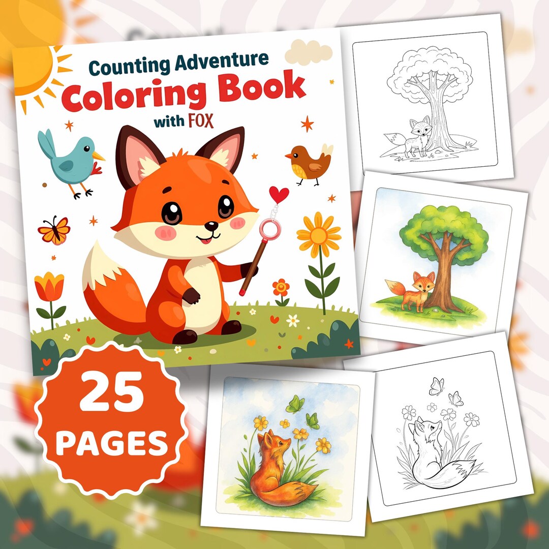 One Fox Counting Book Counting Adventure With Fox Coloring Book PDF, Digital Printable Pages ...