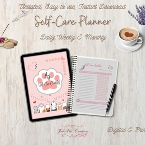 Cat Self Care Checklist Self-Care Planner Selfcare Journal Tracker Wellness Planner Printable Daily Wellbeing Mindfulness Mental Health