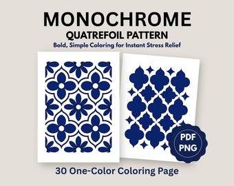 Livre de coloriage quadrilobe monochrome, motifs géométriques audacieux (30 PDF PNG)