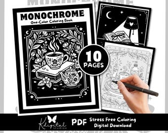 Monochroom kleurboek | Gezellige nachtscènes, gewaagde en gemakkelijke, eenvoudige kleurplaten voor volwassenen (digitale download)