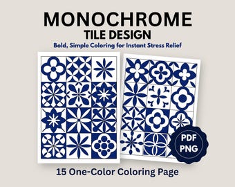 Livre de coloriage pour carreaux monochromes, motifs géométriques audacieux pour soulager le stress (15 PDF PNG)