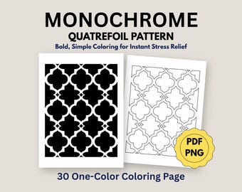 Monochrome vierpasvorm kleurboek, gedurfde geometrische pagina's, eenvoudige kleurplaten voor volwassenen (30 pdf, png-download)