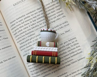 Book Lover Ornament • Cozy Mug & Books Decoration • Christmas Bookstack Ornament • Reader Gift • Bookish Holiday Decor • 3D Printed Ornament