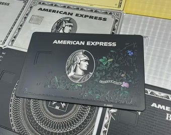 Amex Black Centurion Replica, Custom Floral Metal Card – Laser Engraved Stainless Steel Cover- Handmade