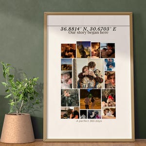 Custom Photo Collage with Coordinates, First Year Anniversary Gift for Boyfriend, Where We Met Sign, Personalized Couple Map Print, Editable