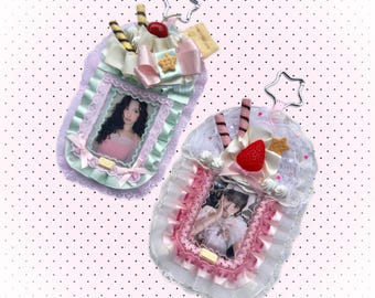 Portatarjetas Kpop, Portatarjetas decorativo hecho a mano, Funda para tarjetas con temática de postres Kawaii, Estuche para tarjetas de ídolos con estética Harajuku Y2K