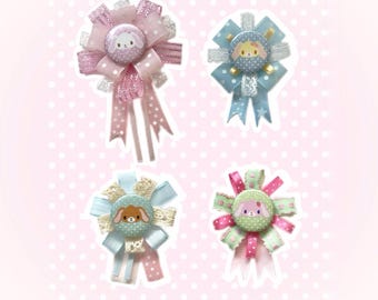 かわいいミニシュガーバニーロゼットリボンボウ、手作りパステルヘアクリップ、キュートなY2Kデコラスタイルアクセサリー
