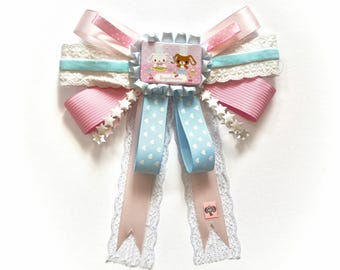 Kawaii Pastel Rosette Brooch – Handmade Sugar Bunny Ribbon Bow Pin Fairy Kei Harajuku Accessory