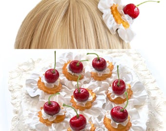 Cherry Pastry Hair Clip | Handmade Kawaii Bakery Barrette | Sweet Lolita Hair Accessory | Cute Food Hair Clip