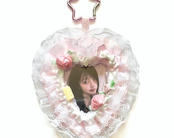 Handmade Kawaii Photocard Holder | Pink Lace Card Holder | Coquette K-pop Photocard Sleeve | Ita Bag Charm