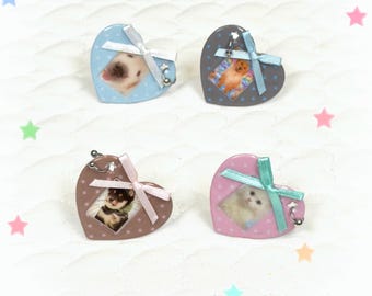 Heart Resin Rings, Kawaii Animal Photo Adjustable Rings, Pastel Indie Jewelry
