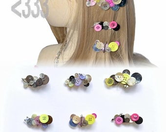Upcycled Vintage Button Hair Clip – Handmade Kawaii Barrette Hair Accessory