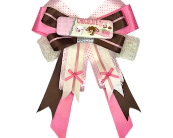 Chocolate Ribbon Bow Rosette, Handmade Kawaii Dessert Hair Accessory, Cute Lolita Style Bow
