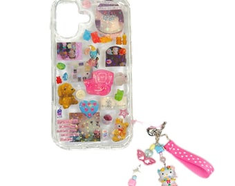 Handmade Collage iPhone 16 Case, Y2K Style Bear Charm Cover, Indie Scrapbook Phone Case