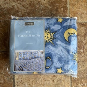 Vintage Y2K Celestial Whimsigoth Sun Moon 90s Full Flannel Sheet Set NOS Sealed