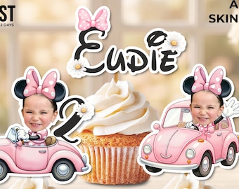 Personalized Minnie Mouse Photo Cupcake Toppers, Custom Face Toppers, Disney Birthday Party Decor