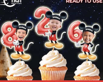 Personalized Mickey Mouse with Name & Age Cupcake Toppers | Custom Photo Birthday Party Decoration | Any Age | Any Color