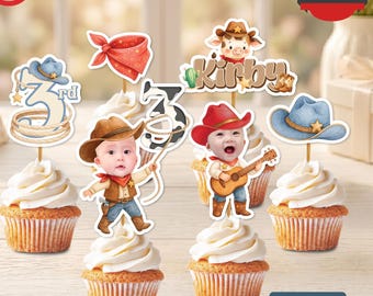 Cowboy Photo Cupcake Toppers, Custom Rodeo Birthday Themed,  Western Birthday Party