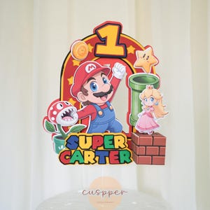 Décoration de gâteau d'anniversaire personnalisée Super Mario | Décoration de fête visage personnalisée image 1