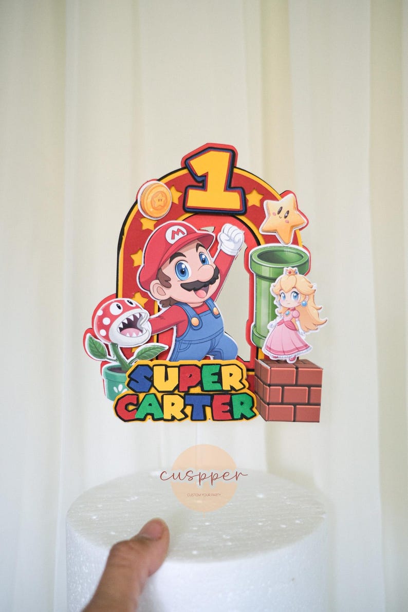 Décoration de gâteau d'anniversaire personnalisée Super Mario | Décoration de fête visage personnalisée image 1