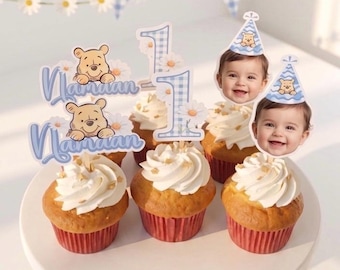 Personalized Baby Face Winnie the Pooh CupCake Toppers,  Custom Face Party Decor | Set of 6