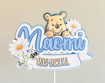 Personalized Winnie the Pooh Cake Topper, Hundred Acre Wood Birthday Decoration