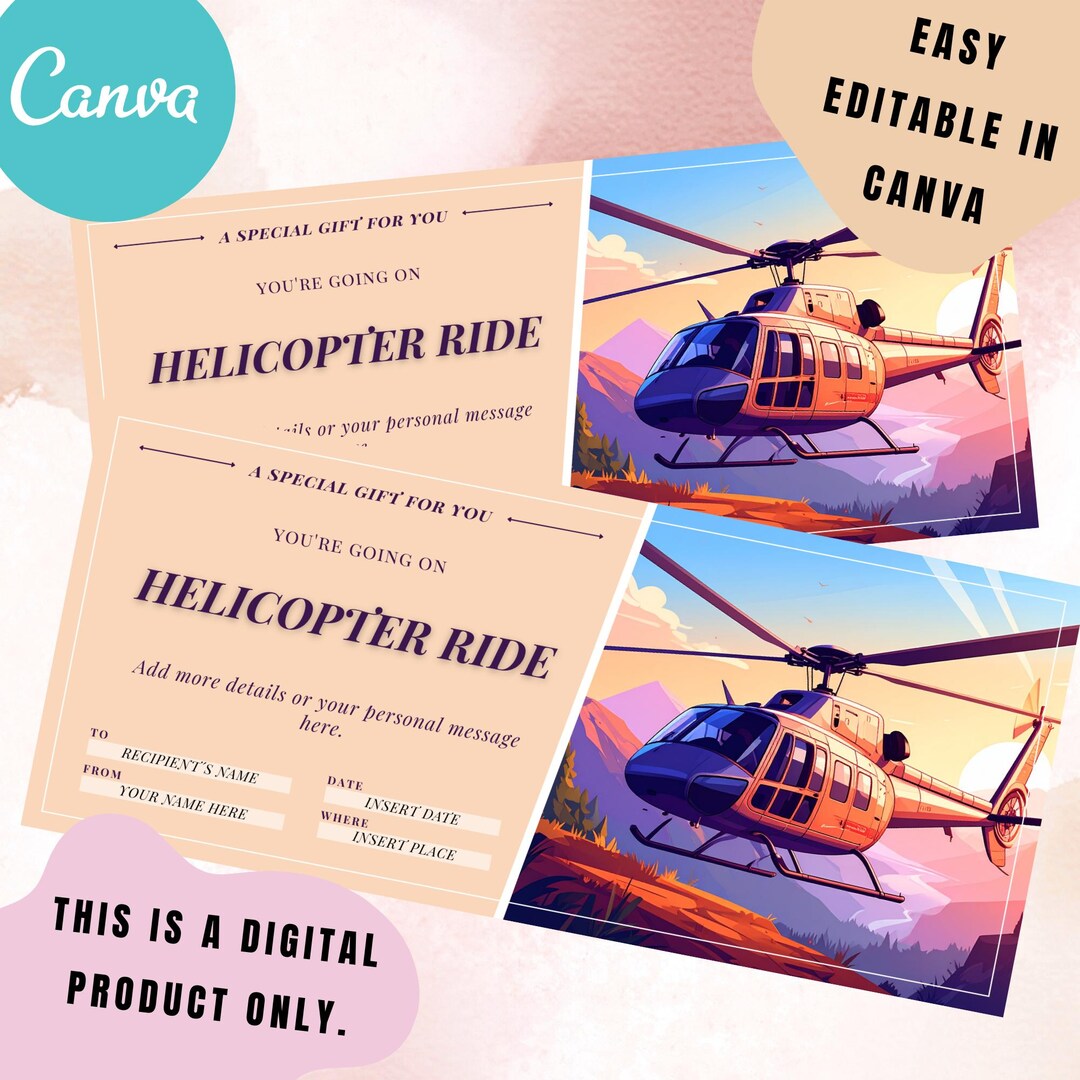 Drugstore Helicopter Ride Printable Surprise Helicopter Ride Ticket Template: Editable Gift ...