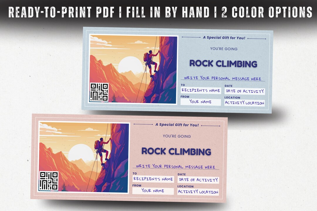Rock Climbing Gift Voucher – Printable Adventure Experience, Instant ...