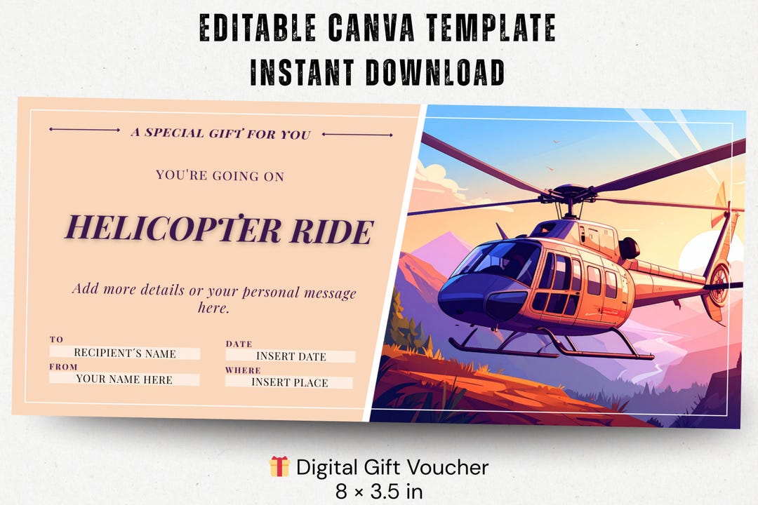 Helicopter Ride Flyer Helicopter Ride Experience Gift Voucher Printable | Editable Adventure ...