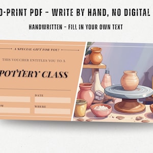 Cupón sorpresa para clase de cerámica, imprimible y editable, boleto para taller de cerámica, regalo digital de descarga instantánea.