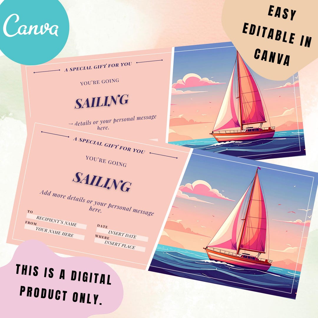 Printable You Are Going Sailing Gift Voucher: Sailing Editable Ticket ...