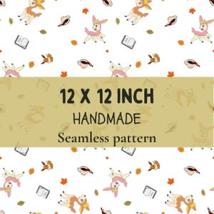 Deerling and Eevee Autumn Seamless Pattern, Cute Pokemon Digital Paper, Fall Leaves Coffee & Books Fabric, Kawaii Anime Repeat Pattern JPG