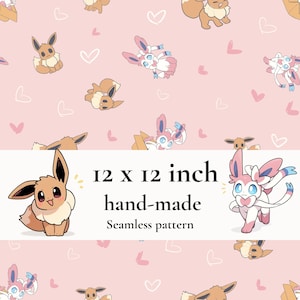 Puede incluir: Patrón sin costuras hecho a mano sobre un fondo rosa con personajes de dibujos animados y corazones. El patrón mide 30,48 cm x 30,48 cm. Los personajes son marrones, rosas y blancos.