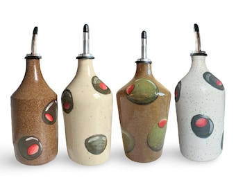Hand-Painted Big Scattered Olives on Olive Oil Bottle Dispenser
