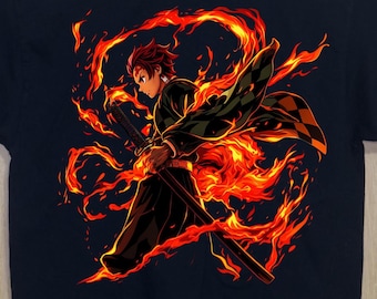 Camiseta de anime de Tanjiro, camiseta de Demon Slayer Flame, camiseta gráfica de estilo urbano de anime, merchandising de Kimetsu No Yaiba, regalo para amantes del anime.