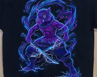 Camiseta de anime de Inosuke, camiseta con máscara de jabalí de Demon Slayer, camiseta gráfica de estilo urbano de anime, merchandising de Kimetsu No Yaiba, regalo para amantes del anime.