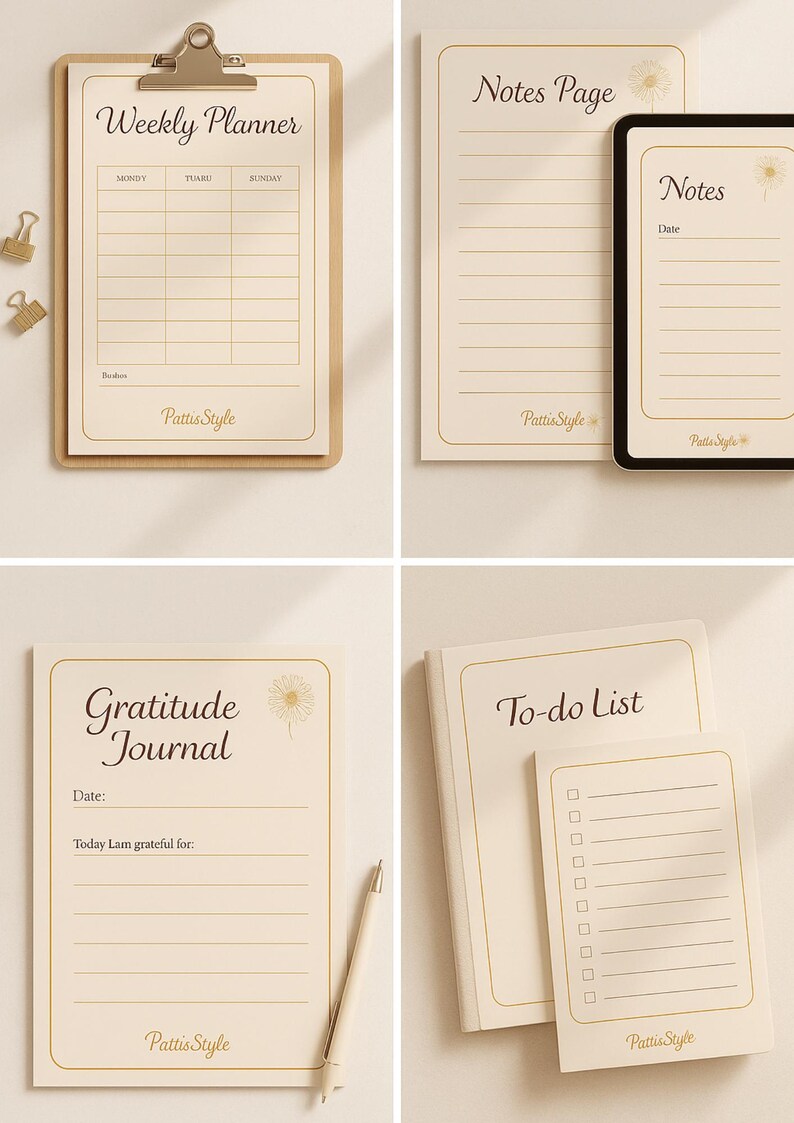 Stationary Notes Inner Pages Design Gold Lined Notes Page Printable | Cream Stationery A4 (PDF) - Etsy