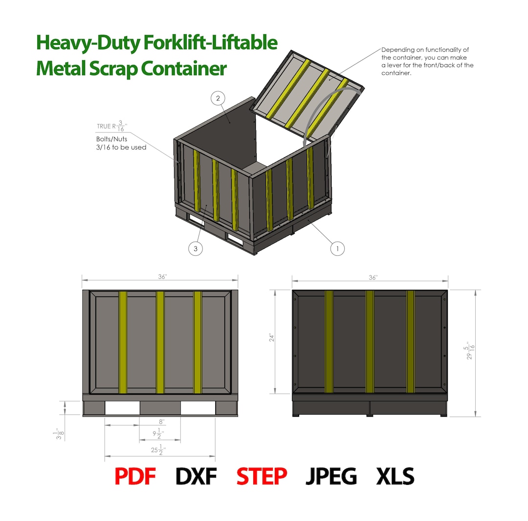 Heavy-duty Forklift-liftable Metal Scrap Container — Industrial 3D ...