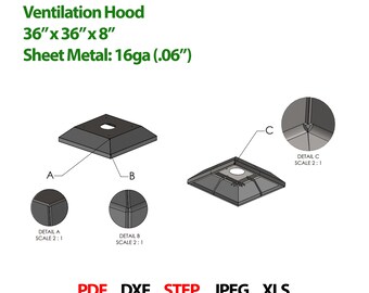 Projeto de coifa de ventilação reforçada (19 tamanhos diferentes) Arquivos DXF e STEP